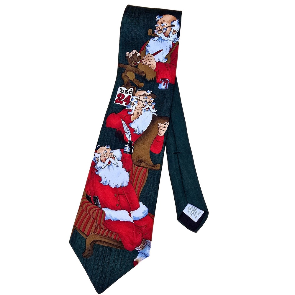 Hallmark Specialties Mens Santa Claus Christmas Tie Green Holiday Graphic USA